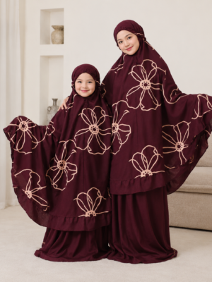 Mukena Couple Anak & Bunda - Mukena Rayon Premium Marwah Jumbo Adem Nyaman Motif Bunga