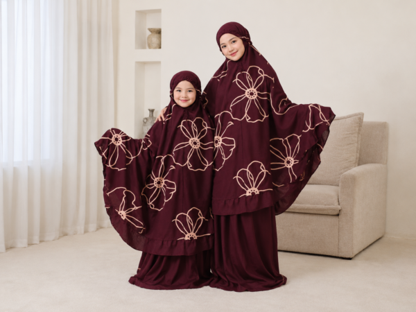 Couple Mukena Mukena Couple Anak & Bunda - Mukena Rayon Premium Marwah Jumbo Adem Nyaman Motif Bunga