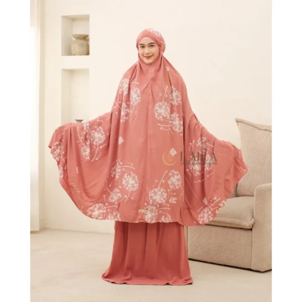 Dusty Pink Mukena Rayon Premium Noura Jumbo Adem Nyaman Motif Bunga