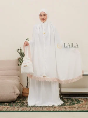 Mukenah Jumana Blanc White Series - Mukenah Putih Rayon Premium Dewasa Renda