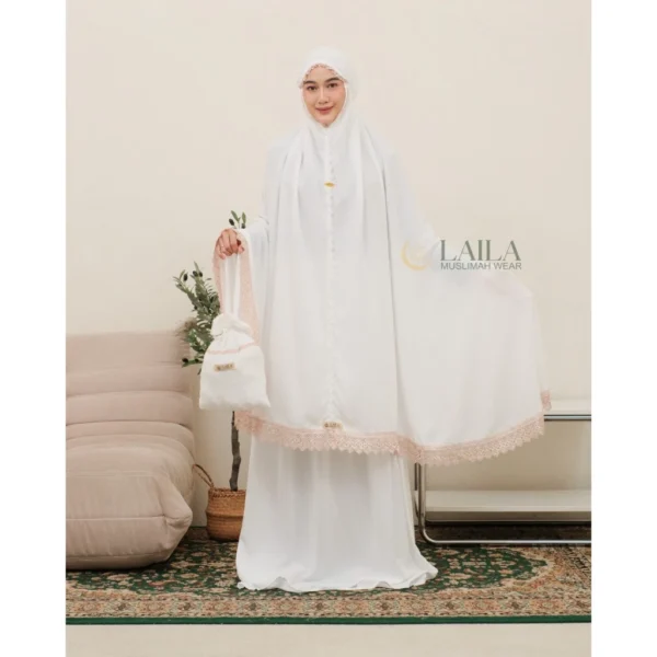Mukenah Jumana Blanc White Series - Mukenah Putih Rayon Premium Dewasa Renda
