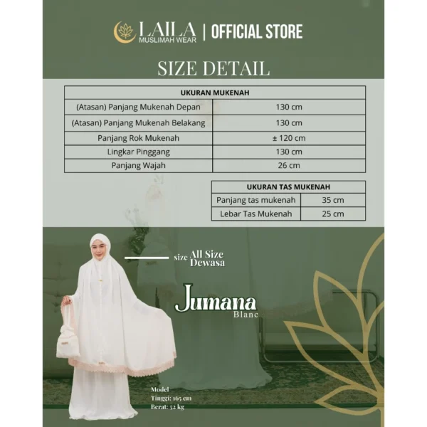 Mukenah Jumana Blanc White Series - Mukenah Putih Rayon Premium Dewasa Renda
